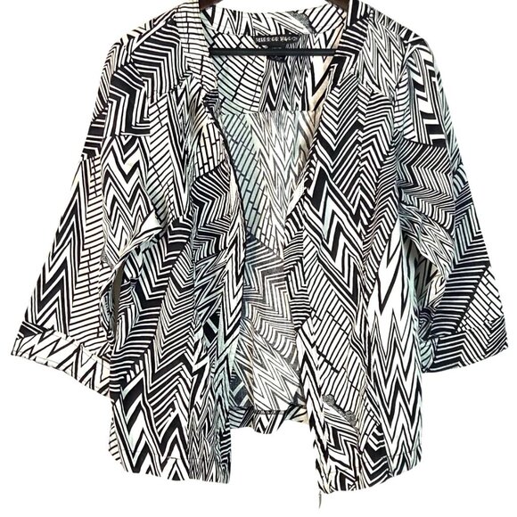 Mirror Image Womens Black & White Geometric Zip Front Jacket Linen Blend 1X - Picture 1 of 7